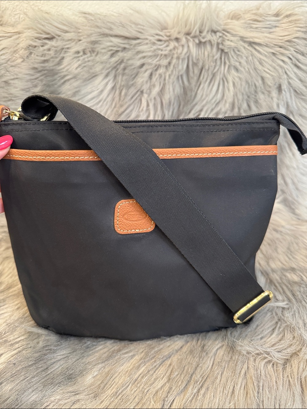 Bric’s Black Crossbody Bag with Brown Trim
